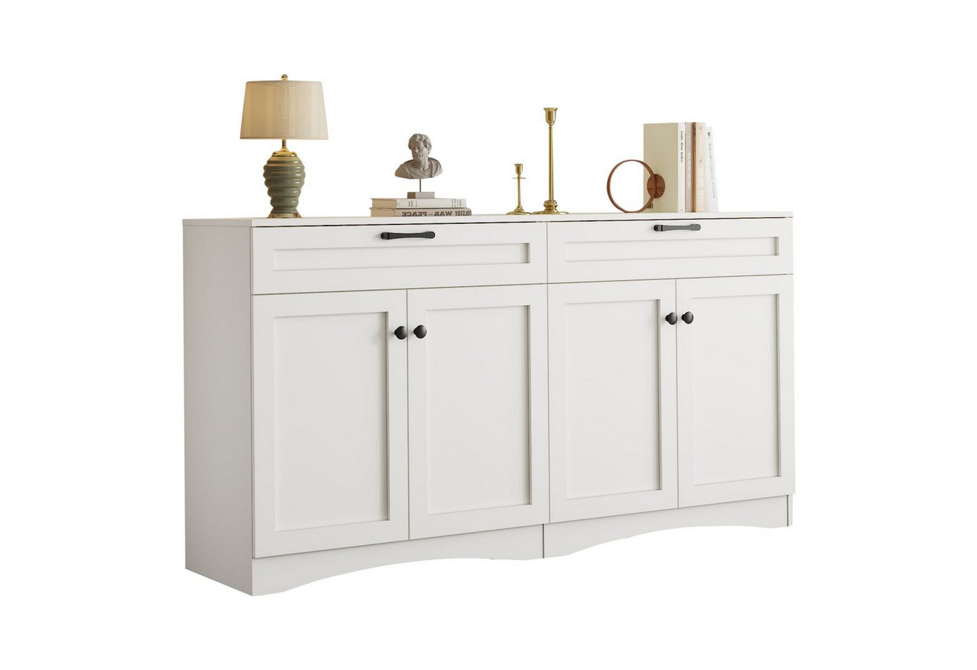 autolock Hochkommode Anrichte,Wohnzimmersideboard mit 2 Schubladen,Beistelltisch,160*40*85, mit geschwungenem Design,2 großen Schränken,insgesamt 7 Ablagefächer von autolock