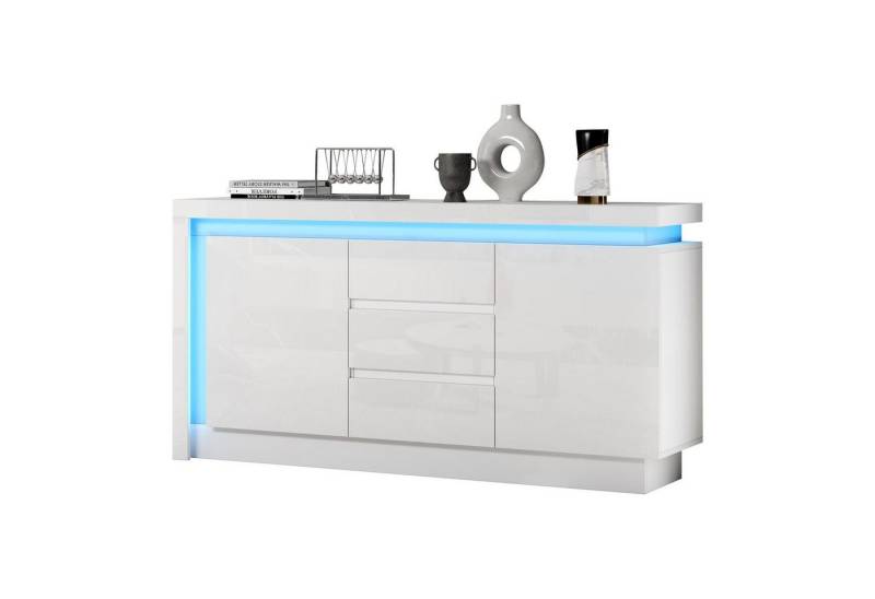 autolock Hochkommode Sideboard,Kommode,Beistelltisch mit 3 Schubladen,Schrank mit LED, Beistellschrank mit verstellbaren Einlegeböden und 2 Türen,Hochglanz von autolock
