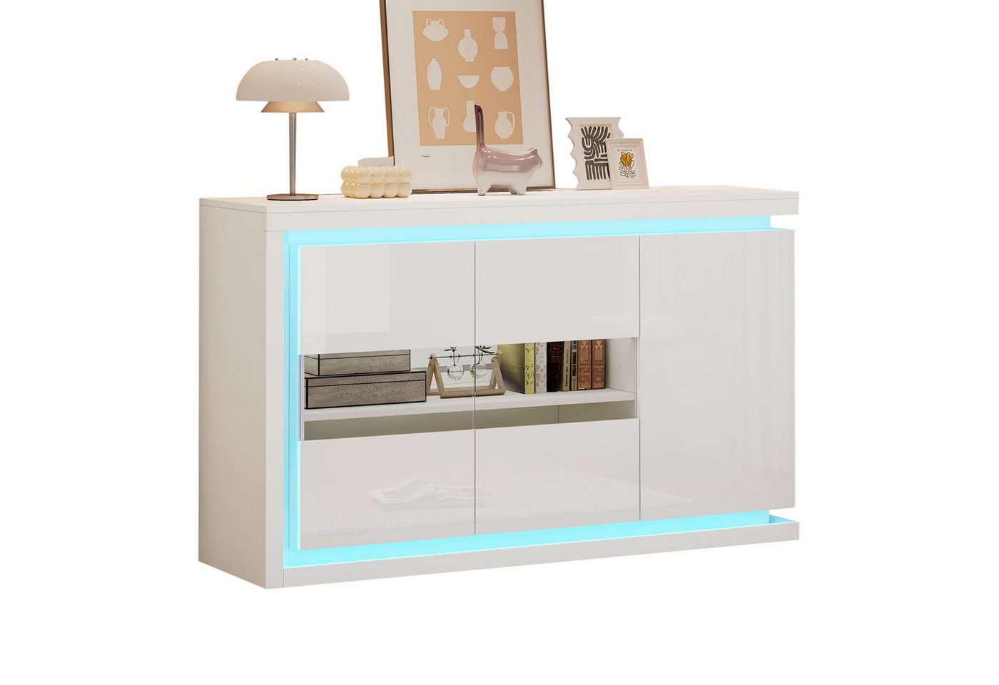 autolock Hochkommode Wohnzimmerschrank,Moderne Kommode mit 4 Fächern,B140cm,Beistellschrank, mit LED-Lichtleiste,Hochglanz-Sideboard mit Türen aus gehärtetem Glas autolock Hochkommode Wohnzimmerschrank,Moderne Kommode mit 4 Fächern,B140cm,Beistellschrank, mit LED-Lichtleiste,Hochglanz-Sideboard mit Türen aus gehärtetem Glas von autolock