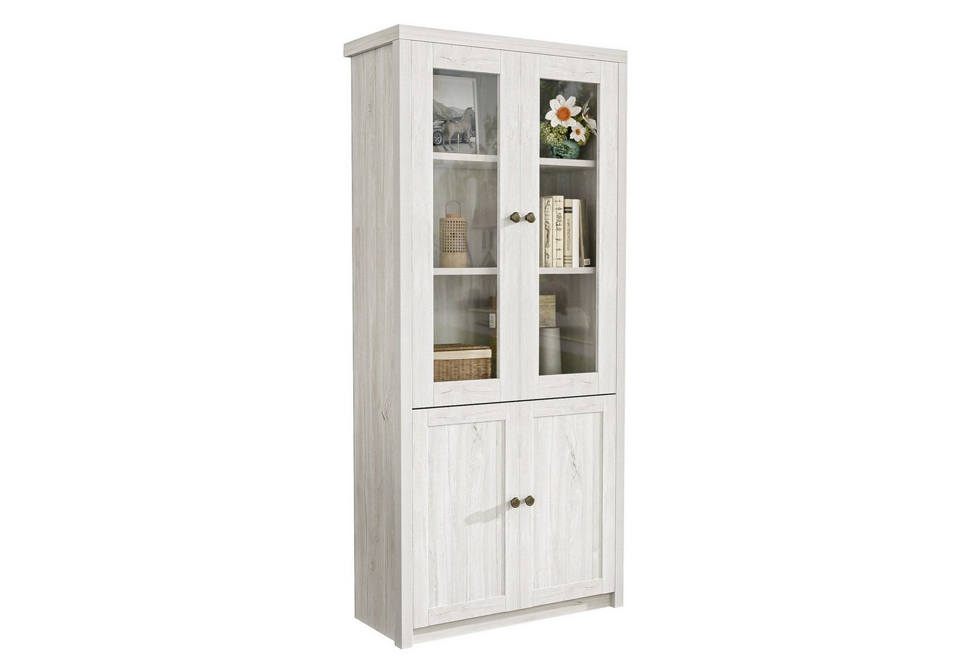 autolock Hochschrank Vitrine Highboard Schrank Holzoptik mit Glastüren (80x34x171 cm) Vielseitiger Stauraum für Wohnzimmer Büro & Flur von autolock