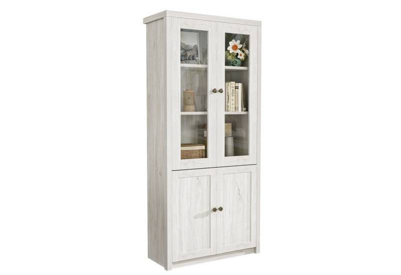 autolock Hochschrank Vitrine Highboard Schrank Holzoptik mit Glastüren (80x34x171 cm) Vielseitiger Stauraum für Wohnzimmer Büro & Flur von autolock