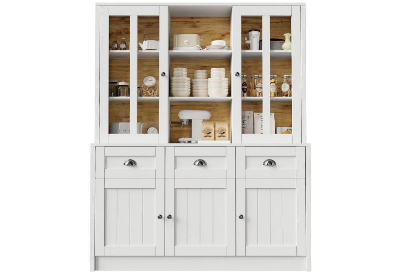 autolock Hochschrank Vitrinen Küchenschrank Hochschränke mit Acryl-Glastüren (140×38.5×175 cm) modern, MDF, Kippschutz & pflegeleicht für Küche Wohnzimmer von autolock