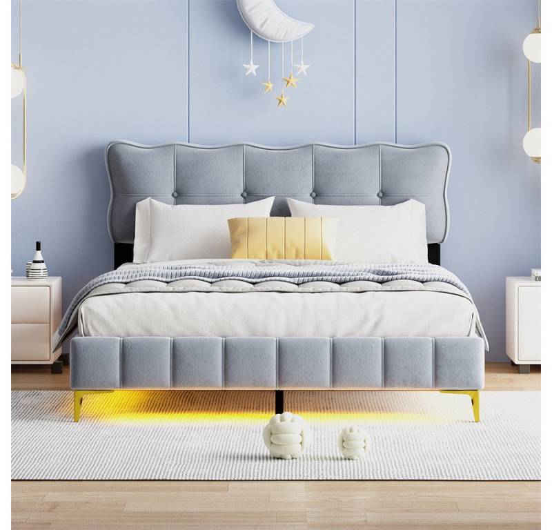 autolock Jugendbett Polsterbett 160 x 200 cm, Jugendbett, Doppelbett mit LED-Leuchten, mit Rückenlehne mit Lattenrost Samtstoff hohe Metallfüße autolock Jugendbett Polsterbett 160 x 200 cm, Jugendbett, Doppelbett mit LED-Leuchten, mit Rückenlehne mit Lattenrost Samtstoff hohe Metallfüße von autolock
