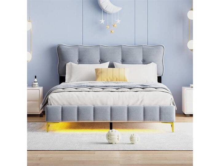 autolock Jugendbett Polsterbett 160 x 200 cm, Jugendbett, Doppelbett mit LED-Leuchten, mit Rückenlehne mit Lattenrost Samtstoff hohe Metallfüße autolock Jugendbett Polsterbett 160 x 200 cm, Jugendbett, Doppelbett mit LED-Leuchten, mit Rückenlehne mit Lattenrost Samtstoff hohe Metallfüße von autolock