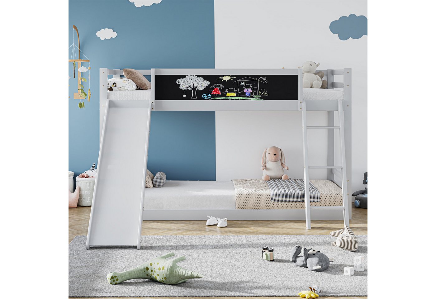 autolock Kinderbett Doppelbett mit Treppe und Rutschen, weiß (200x90cm) von autolock