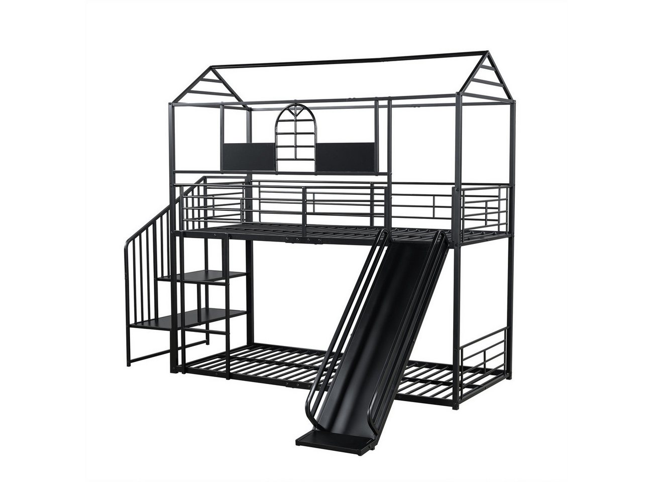 autolock Kinderbett Eisenrahmenbett,Etagenbett,Kinderbett mit Dach und Fenster, Mit Rutsche und Seitenleiter,mit Seitenleiter,mit Fallschutzgitter von autolock