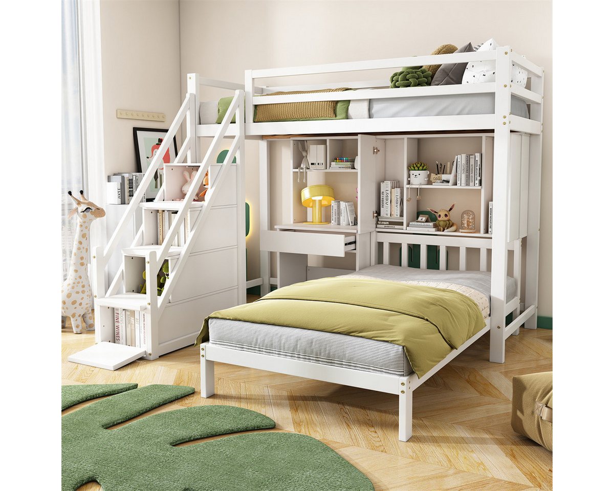 autolock Kinderbett Etagenbett,Doppelbett,multifunktionales Kinderbett, Stauraumfunktion,mit Schreibtisch und Regale,mit Lattenrost von autolock