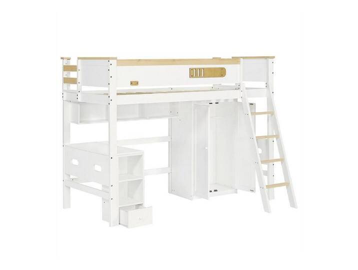 autolock Kinderbett Etagenbett,Hausbett,Kinderbett mit Fallschutzgitter,Tisch,Leiter, Bett mit Kleiderschrank,Offenes Regal,Reichlich Stauraum, weiß von autolock