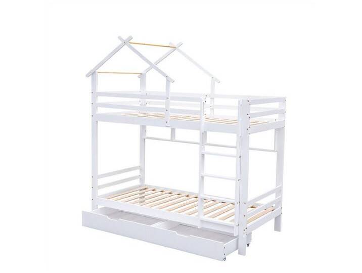 autolock Kinderbett Etagenbett,Hausbett,mit Schubladen,Regalen,Rahmen aus Kieferholz, mit dreistufige rechtwinklige Leiter,Fallschutz und Gitter, weiß autolock Kinderbett Etagenbett,Hausbett,mit Schubladen,Regalen,Rahmen aus Kieferholz, mit dreistufige rechtwinklige Leiter,Fallschutz und Gitter, weiß von autolock
