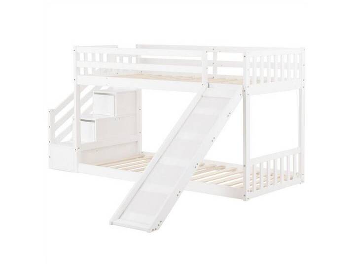 autolock Kinderbett Etagenbett,Kinderbett,Hochbett 90x200cm mit Treppe und Rutsche, mit 2 Schubladen Rahmen aus massivem Kiefernholz, weiß von autolock
