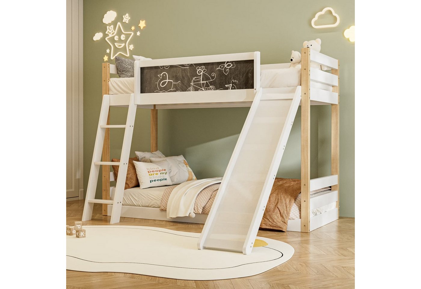 autolock Kinderbett Etagenbett für Kinder mit Rutsche+Treppe, stabilem Wood+PB-Rahmen, 4-seitigem Schutzgitter,umweltfreundlich 747-zertifiziert,90×190/200cm autolock Kinderbett Etagenbett für Kinder mit Rutsche+Treppe, stabilem Wood+PB-Rahmen, 4-seitigem Schutzgitter,umweltfreundlich 747-zertifiziert,90×190/200cm von autolock