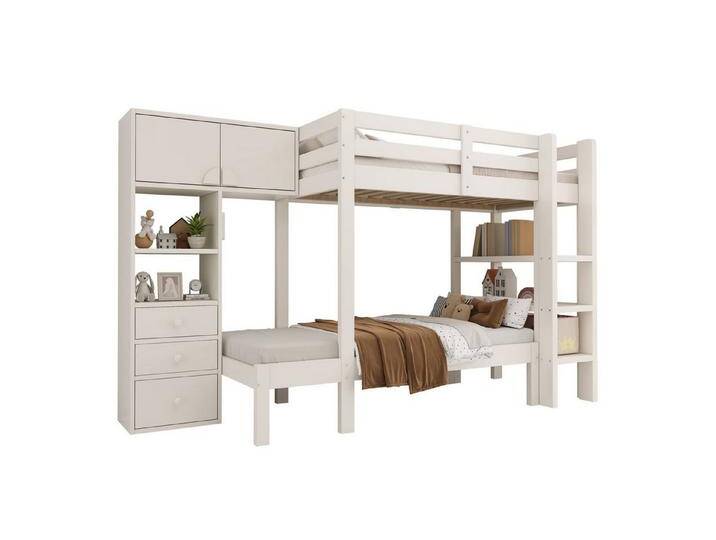 autolock Kinderbett Etagenbett mit intelligentem Nachtlicht,Versetztes Design mit Schrank, kinderbett mit Regal+Schubladen,Großzügiger Stauraum,EN747 von autolock