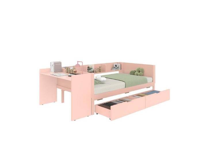 autolock Kinderbett Flachbett,Holzbett,Einzelbett,Kinderbett mit Schreibtisch,Regalen, ausgestattet mit 2 Schubladen(Ohne Matratze) von autolock