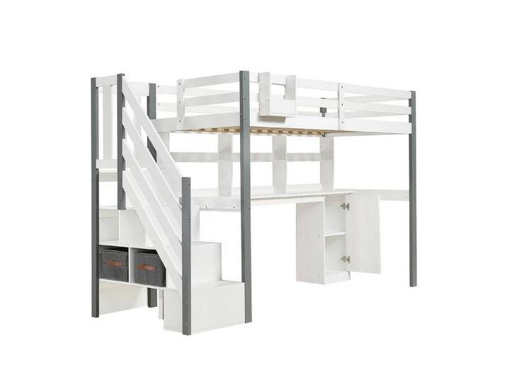 autolock Kinderbett Halbhohes Bett,Mit Stoff-Aufbewahrungsbox,Reichlich Stauraum,Kiefer, Mit seitlicher Leiter,Offenes Regal von autolock