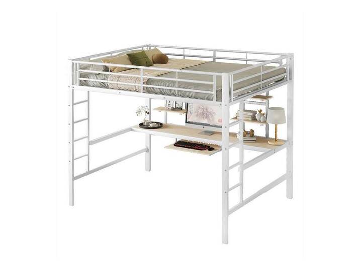 autolock Kinderbett Hochbett, 140*200 cm, Bettgestell Metallbett, Eisenbett, Kinderbett, mit Schreibtisch und zwei Bücherregalen,für Jugendliche,Erwachsene von autolock