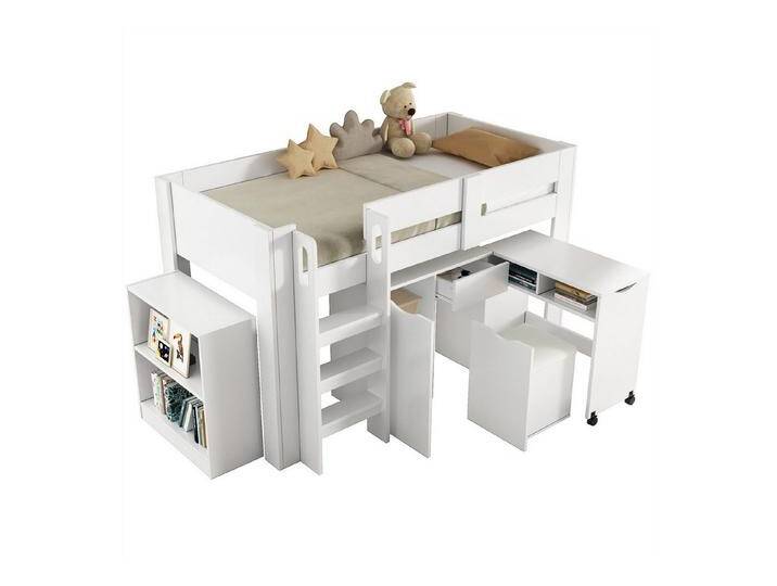 autolock Kinderbett Hochbett, Kinderbett mit Teleskopschreibtisch, Stuhl, weiß, weiß von autolock