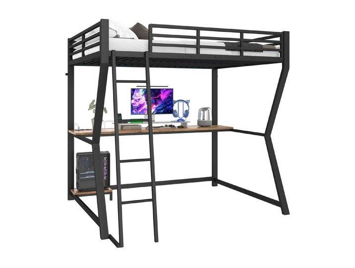 autolock Kinderbett Hochbett,Hausbett,140*200cm,Mit LED-Leuchten,Computerkonsolenablage, Kinderbett mit Schreibtisch,Steckdose+USB,Geländer,Treppe von autolock