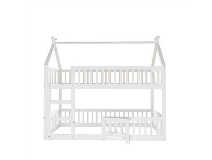 autolock Kinderbett Kinder-Etagenbett 90*200, Kinder-Familienbett,Etagenbett, mit Treppe, Loft Design, Massivholz-Etagenbett-Rahmen, weiß, Weiss von autolock