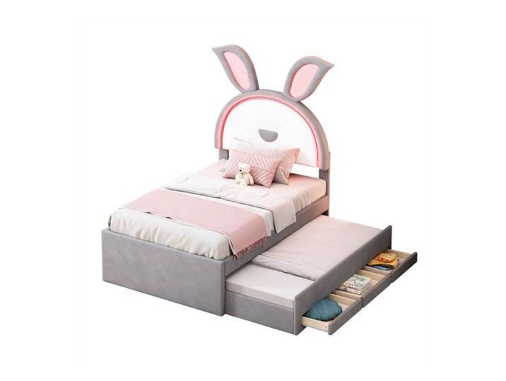 autolock Kinderbett Kinderbett, mit ausziehbarem Bett, LED-Licht, 90 x 200 cm, grau, Grau autolock Kinderbett Kinderbett, mit ausziehbarem Bett, LED-Licht, 90 x 200 cm, grau, Grau von autolock