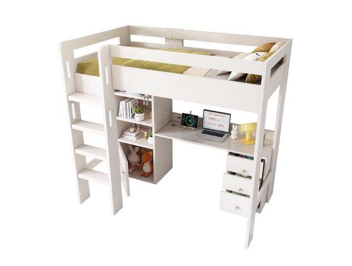 autolock Kinderbett Kinderbett Hochbett mit USB-C Schreibtisch,Kleiderschrank,Stauraum, Jugendbett Einzelbett mit Treppe,Lattenrost und Aktenschrank von autolock