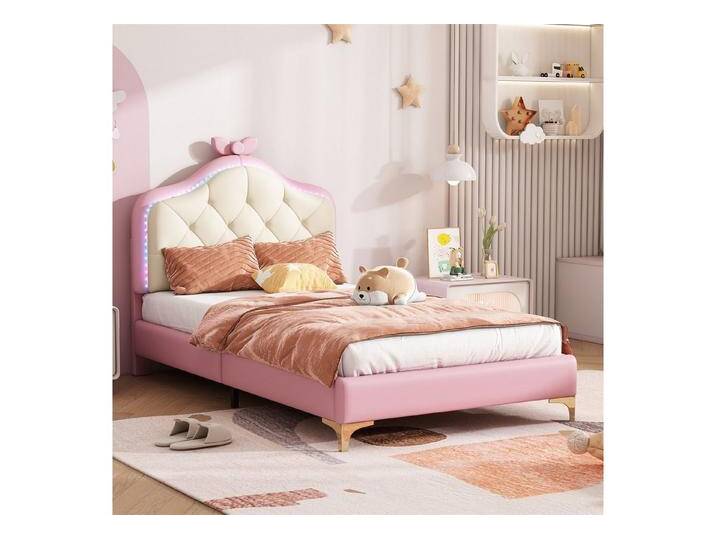 autolock Kinderbett Kinderbett mit LED Dekoration 90 x 200 cm, rosa Schleife, rosa von autolock