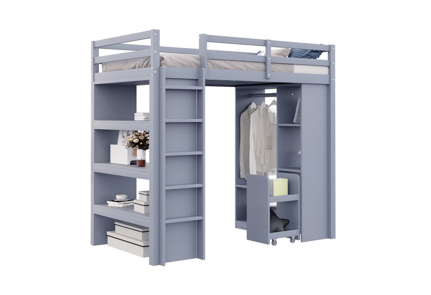 autolock Kinderbett Kinderhochbett,Einzelbett mit Mehrstufigen Regalen,1 Kleiderbügeln, mit Ablagefächern,Herausnehmbaren Organisationswagen,Viel Stauraum autolock Kinderbett Kinderhochbett,Einzelbett mit Mehrstufigen Regalen,1 Kleiderbügeln, mit Ablagefächern,Herausnehmbaren Organisationswagen,Viel Stauraum von autolock