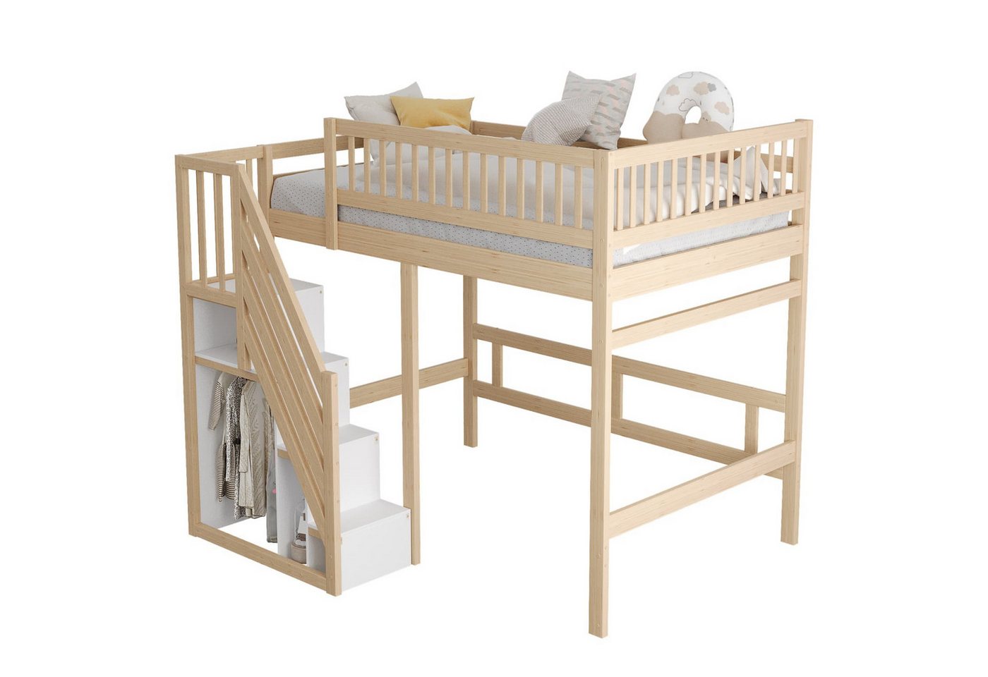 autolock Kinderbett Massivholzbett 140*200CM, Treppe mit Stauschrank, hohes Geländer, Kinderbett, Jugendbett, Massivholzbettgestell, Holzfarbe autolock Kinderbett Massivholzbett 140*200CM, Treppe mit Stauschrank, hohes Geländer, Kinderbett, Jugendbett, Massivholzbettgestell, Holzfarbe von autolock