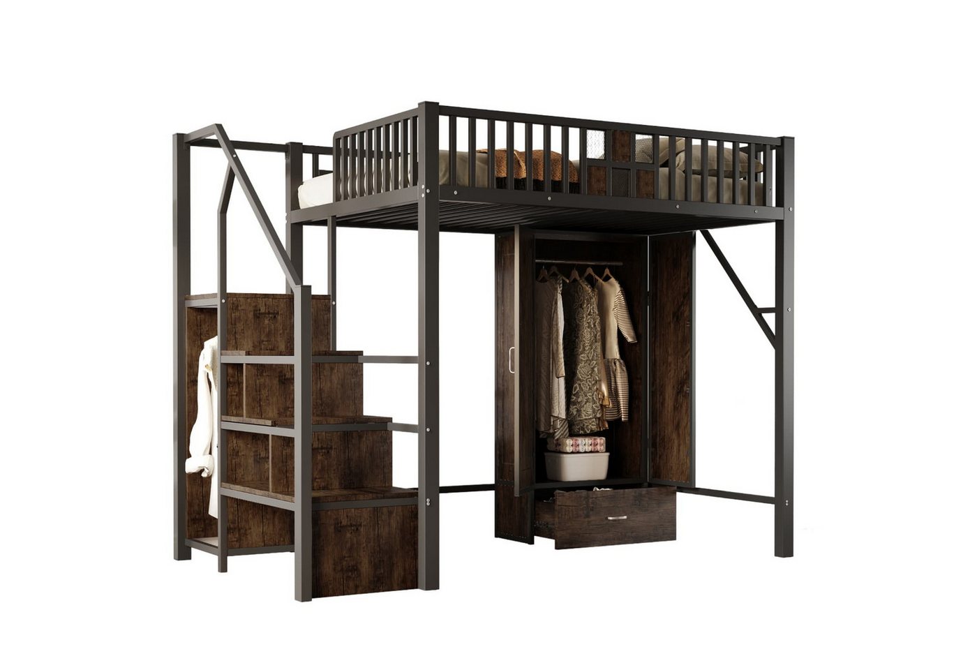 autolock Kinderbett Metall-Hochbett,Kinderbett,140×200cm mit Markantem Geländerdesign, Komplett Mit Großem Kleiderschrank,Schubladen+Aufbewahrungsleiter autolock Kinderbett Metall-Hochbett,Kinderbett,140×200cm mit Markantem Geländerdesign, Komplett Mit Großem Kleiderschrank,Schubladen+Aufbewahrungsleiter von autolock