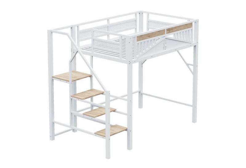autolock Kinderbett Metall-Hochbett,Kinderbett,Einzigartige Gehäuseform mit Fensterdesign, Mit Sicherheitsleiter,140 x 200 cm,Viel Stauraum Unter Dem Bett von autolock