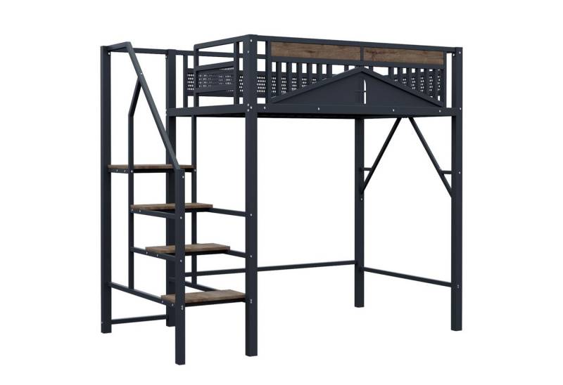 autolock Kinderbett Metall-Hochbett,Kinderbett,Einzigartige Gehäuseform mit Fensterdesign, Mit Sicherheitsleiter,140 x 200 cm,Viel Stauraum Unter Dem Bett von autolock