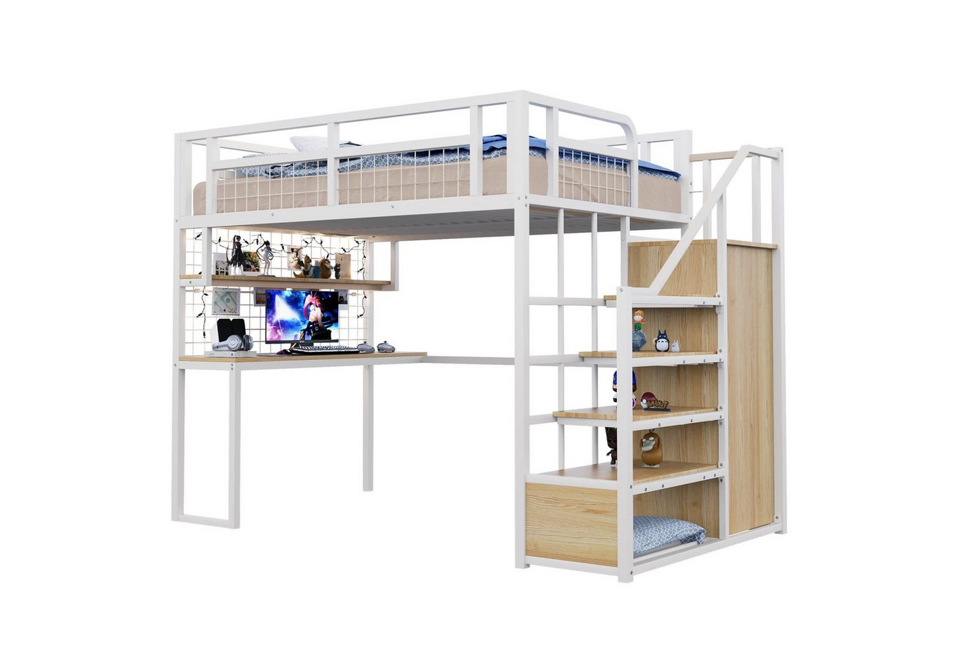 autolock Kinderbett Metall-Hochbett,mit Aufbewahrungsleiter und Einfachem Kleiderschrank, 140x200cm Kinderbett mit Ablage,Tisch+Netzregal,Stabiler Metallrahmen autolock Kinderbett Metall-Hochbett,mit Aufbewahrungsleiter und Einfachem Kleiderschrank, 140x200cm Kinderbett mit Ablage,Tisch+Netzregal,Stabiler Metallrahmen von autolock