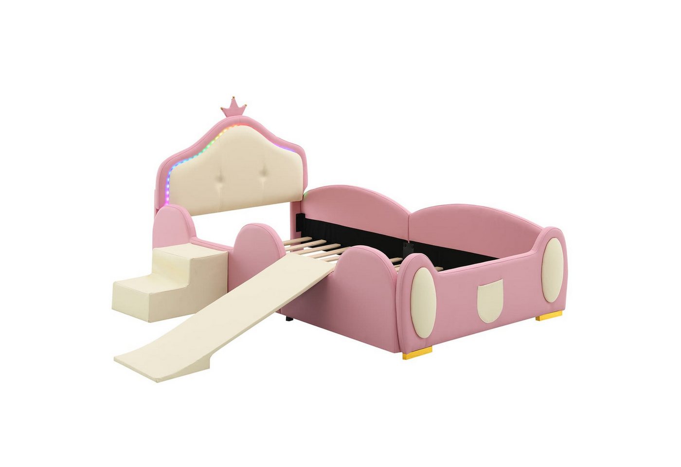autolock Kinderbett Polsterbett,Crown Cartoon Bett,Mit Multi-Mode-LED-Streifen,Kinderbett, mit kleiner Rutsche,Treppe,schützenden weichen Kanten,Holzlatten autolock Kinderbett Polsterbett,Crown Cartoon Bett,Mit Multi-Mode-LED-Streifen,Kinderbett, mit kleiner Rutsche,Treppe,schützenden weichen Kanten,Holzlatten von autolock