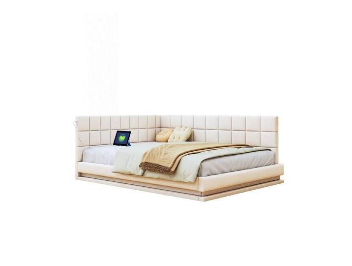 autolock Kinderbett Polsterbett,Schlafsofa Multifunktionsbett mit LED Lichtleiste,140*200, Kinderbett mit USB Steckdose+Lattenrost,hautsympathischer Samtstoff von autolock
