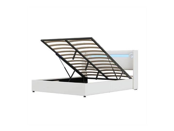 autolock Kinderbett Polsterbett Hochbettkasten,Doppelbett mit Lattenrost,LED-Lichtleiste, Kinderbett mit,Bluetooth-Player,USB-Aufladung,Stauraumbett aus PU, weiß von autolock