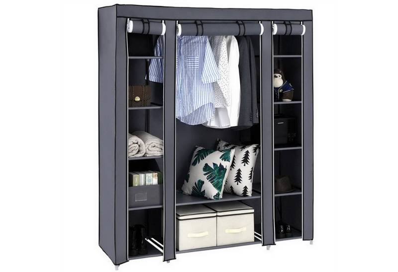 autolock Kleiderschrank Stoffschrank Faltbarer Kleiderschrank mit 12 Fächern & Kleiderstange tragbarer Schrank– Vlies– 150×45×175 cm von autolock
