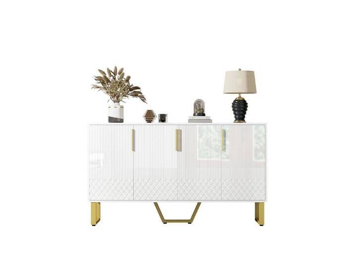 autolock Kommode Hochglanz-Sideboard,Kommode, 4 Türen, Metallgriffe und -beine, 140L*40B*80H cm,geometrisches Design in Weiß, weiß autolock Kommode Hochglanz-Sideboard,Kommode, 4 Türen, Metallgriffe und -beine, 140L*40B*80H cm,geometrisches Design in Weiß, weiß von autolock