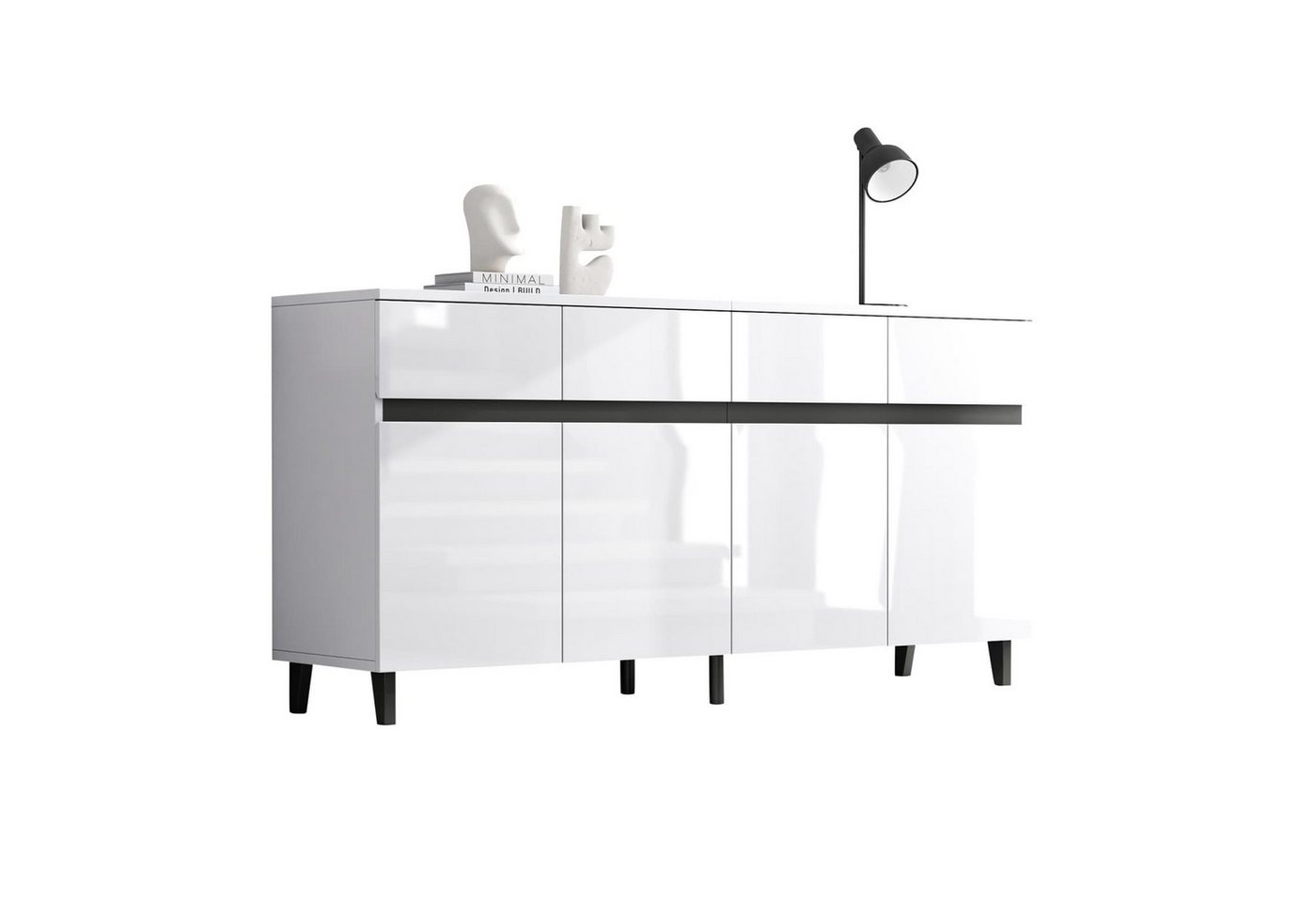 autolock Kommode Hochglanz Sideboard,Kommoden,Highboard,mit 4 Schubladen+2 Türen, Hochglanz-Unterschränke,Eckschränke mit höhenverstellbaren Regalböden von autolock