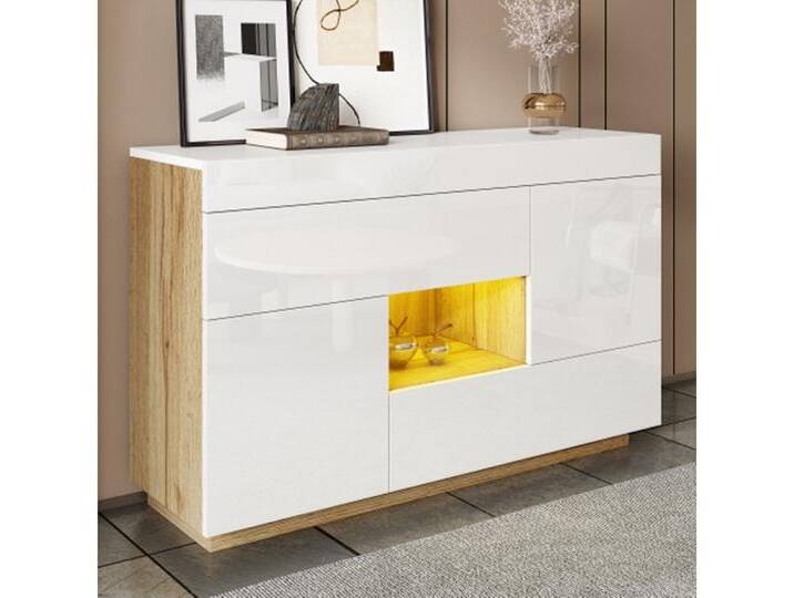 autolock Kommode Kommode,Hochglanz Sideboard, Vitrine, mit farbwechselnder, LED-Beleuchtung, mit Schubladen Wohnzimmerunterschrank, weiß autolock Kommode Kommode,Hochglanz Sideboard, Vitrine, mit farbwechselnder, LED-Beleuchtung, mit Schubladen Wohnzimmerunterschrank, weiß von autolock