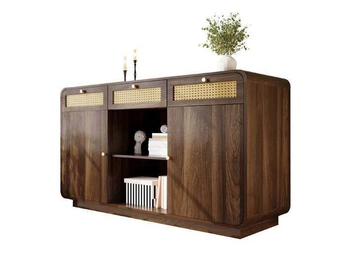 autolock Kommode Kommode Sideboard,Nussbaum,Schubladenschrank mit Rattan+Goldgriffen, 3 Schubladen+2 Schränke+offenes Regal autolock Kommode Kommode Sideboard,Nussbaum,Schubladenschrank mit Rattan+Goldgriffen, 3 Schubladen+2 Schränke+offenes Regal von autolock