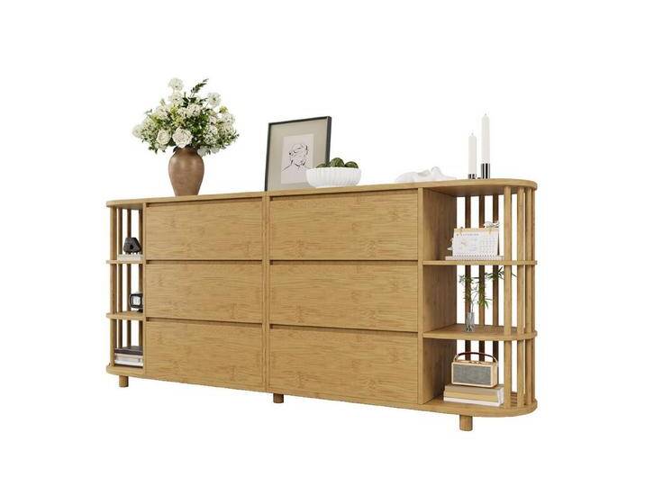 autolock Kommode Kommode Sideboard,Römisches Design mit Säulen und Bambus-Regalen, 75*160*40cm,mit 6 Schubladen+offene Regale,Höhenverstellbare Füße autolock Kommode Kommode Sideboard,Römisches Design mit Säulen und Bambus-Regalen, 75*160*40cm,mit 6 Schubladen+offene Regale,Höhenverstellbare Füße von autolock