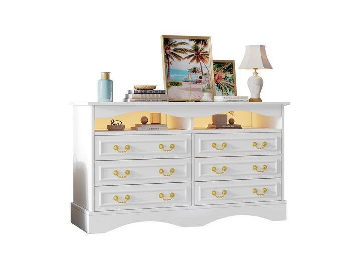 autolock Kommode Moderne Sideboard mit 6 Fächern LED-Lichtleiste halboffenem Stauraum (120*40*70 cm), Wohnzimmerschrank Beistellschrank für Flure, Wohnzimmer, Büros von autolock