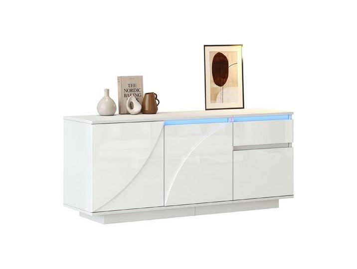 autolock Kommode Seitenschrank mit 3 Schränken,kommode,Sideboard mit LED+1 Schublade, 140*40*60cm,mit verstellbaren Einlegeböden von autolock