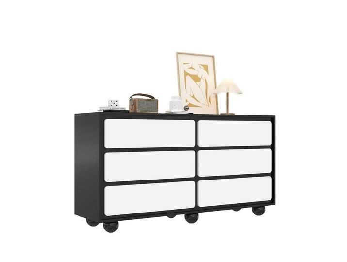 autolock Kommode Sideboard, stilvolle Kommode mit sechs Schubladen,im modernen Design, 140×38×74,5cm,Frisiertisch, Beistelltisch,praktische Funktion von autolock