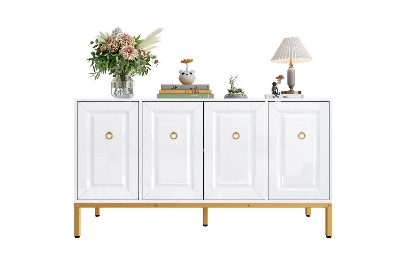 autolock Kommode Sideboard,Hochglanz-Aufbewahrungselement,goldene Griffe und Beine, Moderne Kommode mit Regalen,140×80×40cm von autolock