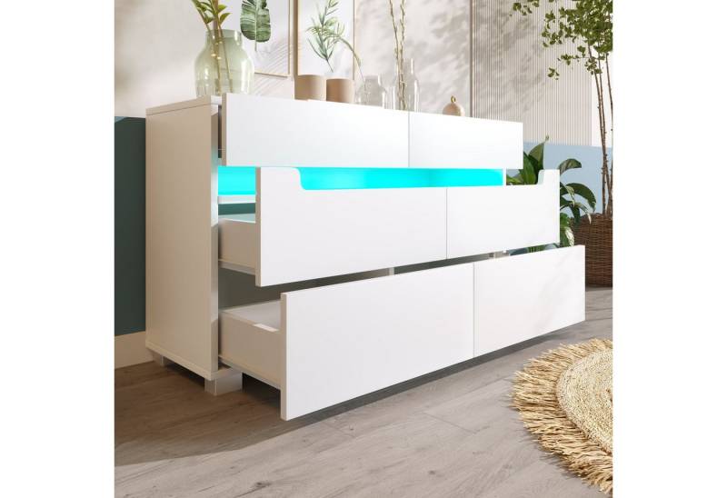 autolock Kommode Sideboard aus Holz mit LED Beleuchtung Anwendungssteuerung (Anrichte 71 x 120 x 40 cm), Mehrzweckschrank für Wohnzimmer und Schlafzimmer von autolock