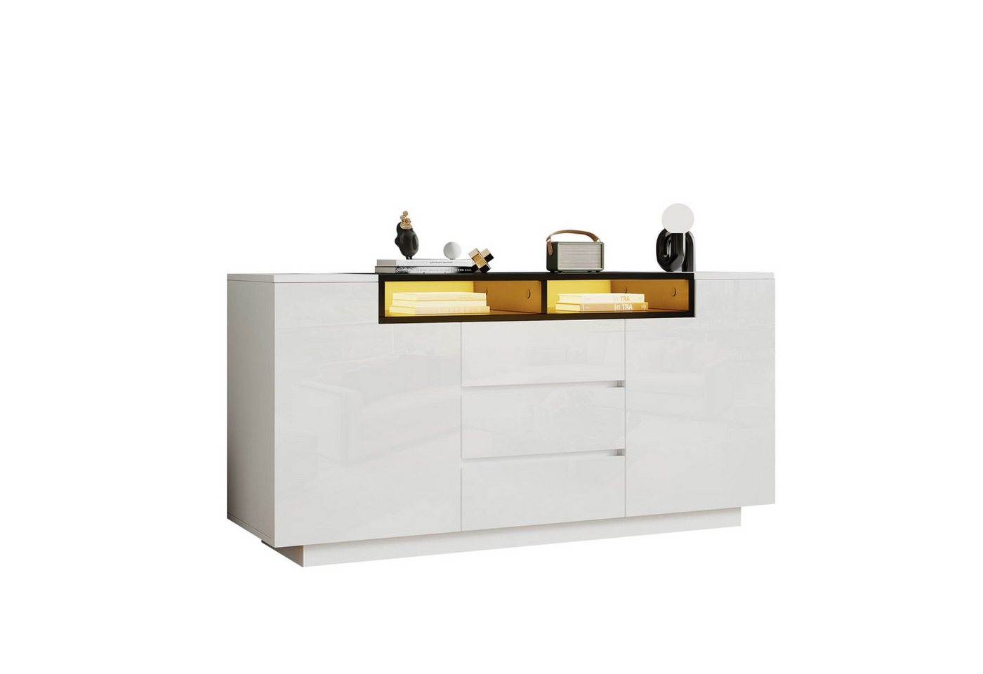 autolock Kommode Sideboard mit 2 L-förmigen Türen,Kommode mit verstellbaren Trennwänden, 140*60*48cm,Hochglanzschrank mit 3 Schubladen und LED-Leuchten autolock Kommode Sideboard mit 2 L-förmigen Türen,Kommode mit verstellbaren Trennwänden, 140*60*48cm,Hochglanzschrank mit 3 Schubladen und LED-Leuchten von autolock