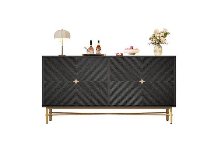 autolock Kommode Sideboard mit Erhabener Textur 160×40×82cm, Schrank mit Vier Türen, Goldene Gebürstete Griffe und Hochglanz Tischbeine,Kommode autolock Kommode Sideboard mit Erhabener Textur 160×40×82cm, Schrank mit Vier Türen, Goldene Gebürstete Griffe und Hochglanz Tischbeine,Kommode von autolock