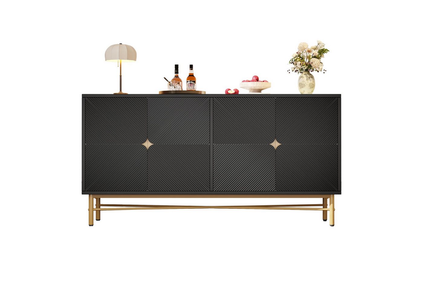 autolock Kommode Sideboard mit Erhabener Textur 160×40×82cm, Schrank mit Vier Türen, Goldene Gebürstete Griffe und Hochglanz Tischbeine,Kommode autolock Kommode Sideboard mit Erhabener Textur 160×40×82cm, Schrank mit Vier Türen, Goldene Gebürstete Griffe und Hochglanz Tischbeine,Kommode von autolock