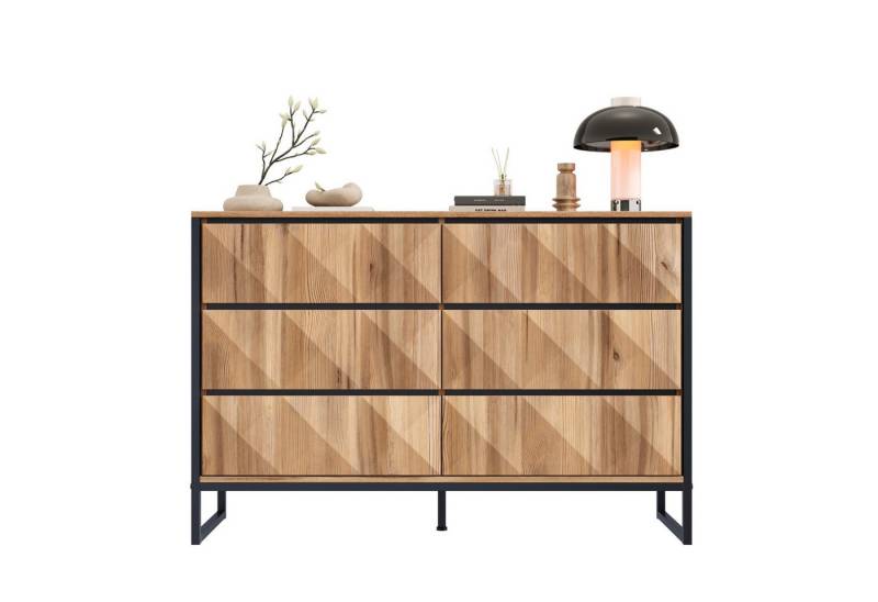 autolock Kommode Sideboard mit Metallbeinen und erhöhten Oberflächen, 6 Schubladen (120×40×80 cm), Anrichte Beistellschrank für Wohn- und Schlafzimmer von autolock