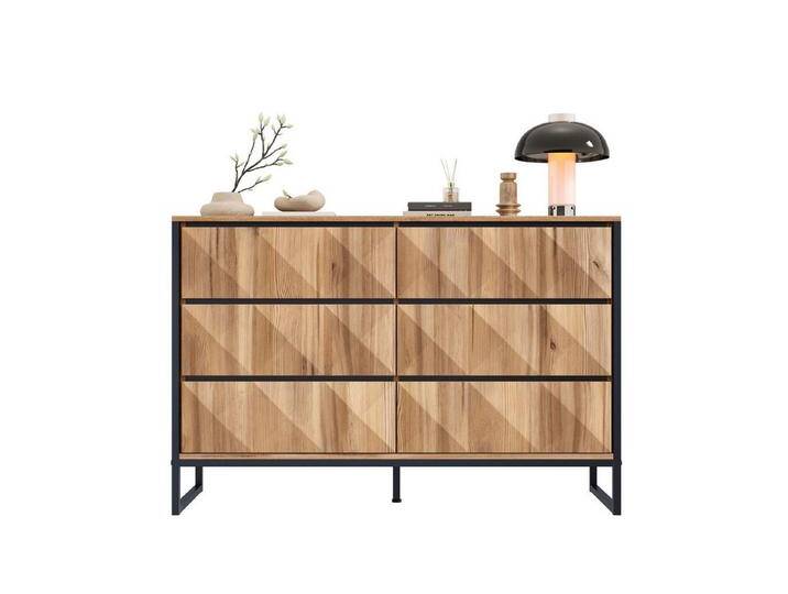 autolock Kommode Sideboard mit Metallbeinen und erhöhten Oberflächen, 6 Schubladen (120×40×80 cm), Anrichte Beistellschrank für Wohn- und Schlafzimmer von autolock